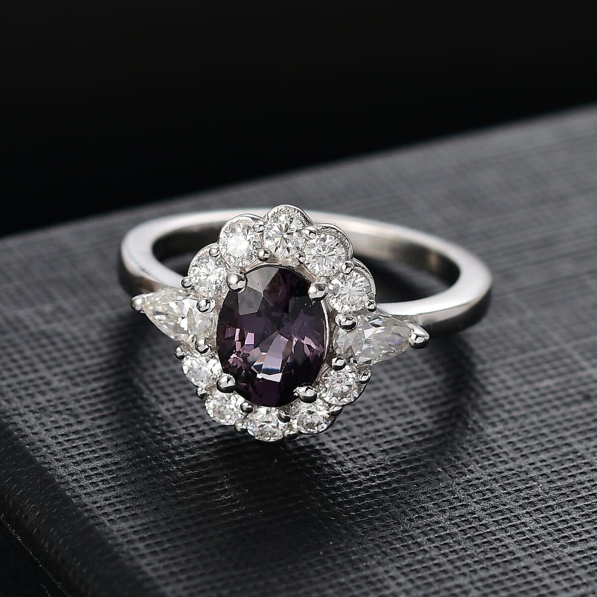 D'Joy Royal Lavender Spinel and Moissanite 2.20 ctw Floral Ring in Rhodium Over Sterling Silver (Size 10.0) image number 1
