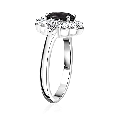 D'Joy Royal Lavender Spinel and Moissanite 2.20 ctw Floral Ring in Rhodium Over Sterling Silver (Size 10.0)