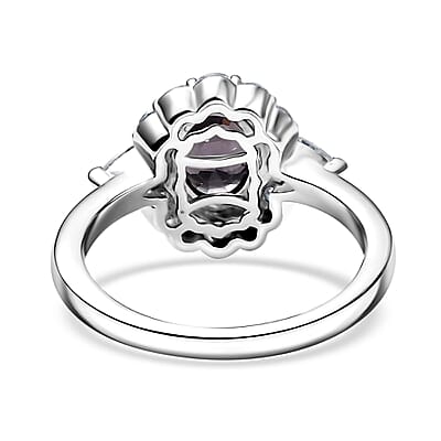 D'Joy Royal Lavender Spinel and Moissanite 2.20 ctw Floral Ring in Rhodium Over Sterling Silver (Size 10.0)