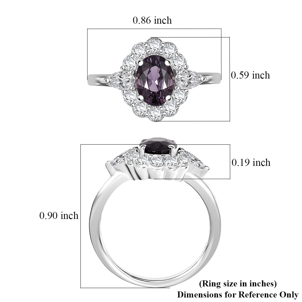 D'Joy Royal Lavender Spinel and Moissanite 2.20 ctw Floral Ring in Rhodium Over Sterling Silver (Size 10.0) image number 5
