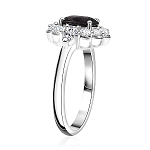 D'Joy Royal Lavender Spinel and Moissanite 2.20 ctw Floral Ring in Rhodium Over Sterling Silver (Size 6.0)