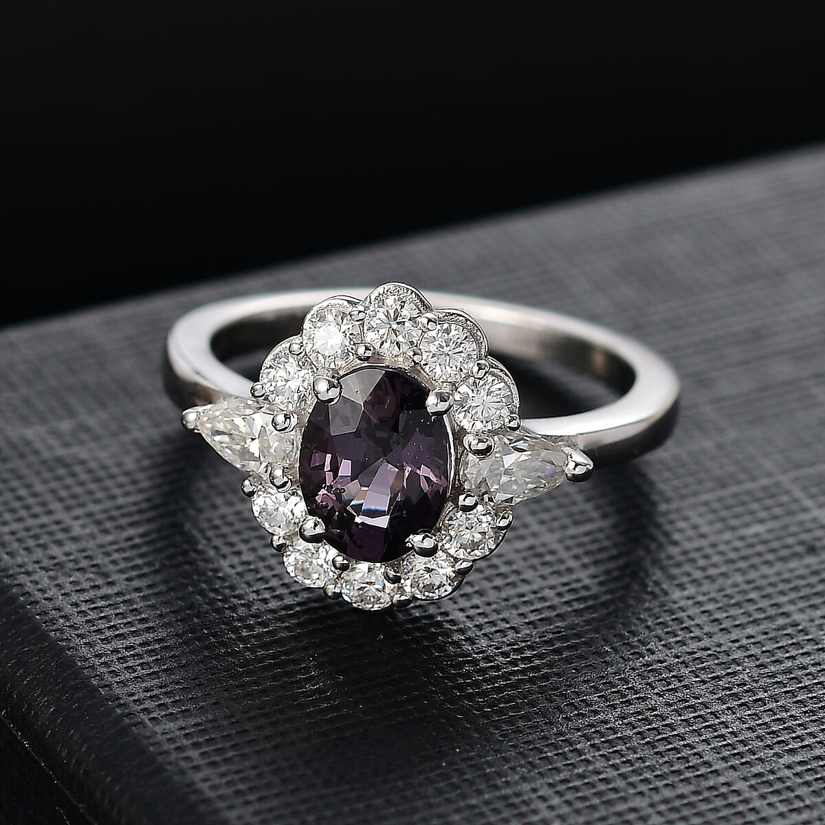 D'Joy Royal Lavender Spinel and Moissanite 2.20 ctw Floral Ring in Rhodium Over Sterling Silver (Size 7.0) image number 1