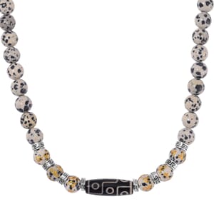 Agate and Dalmation Jasper 305 ctw Necklace 18-20 Inches in Silvertone