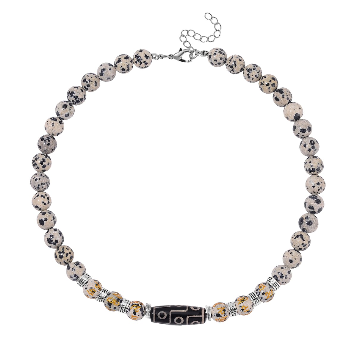 Agate and Dalmation Jasper 305 ctw Necklace 18-20 Inches in Silvertone image number 2