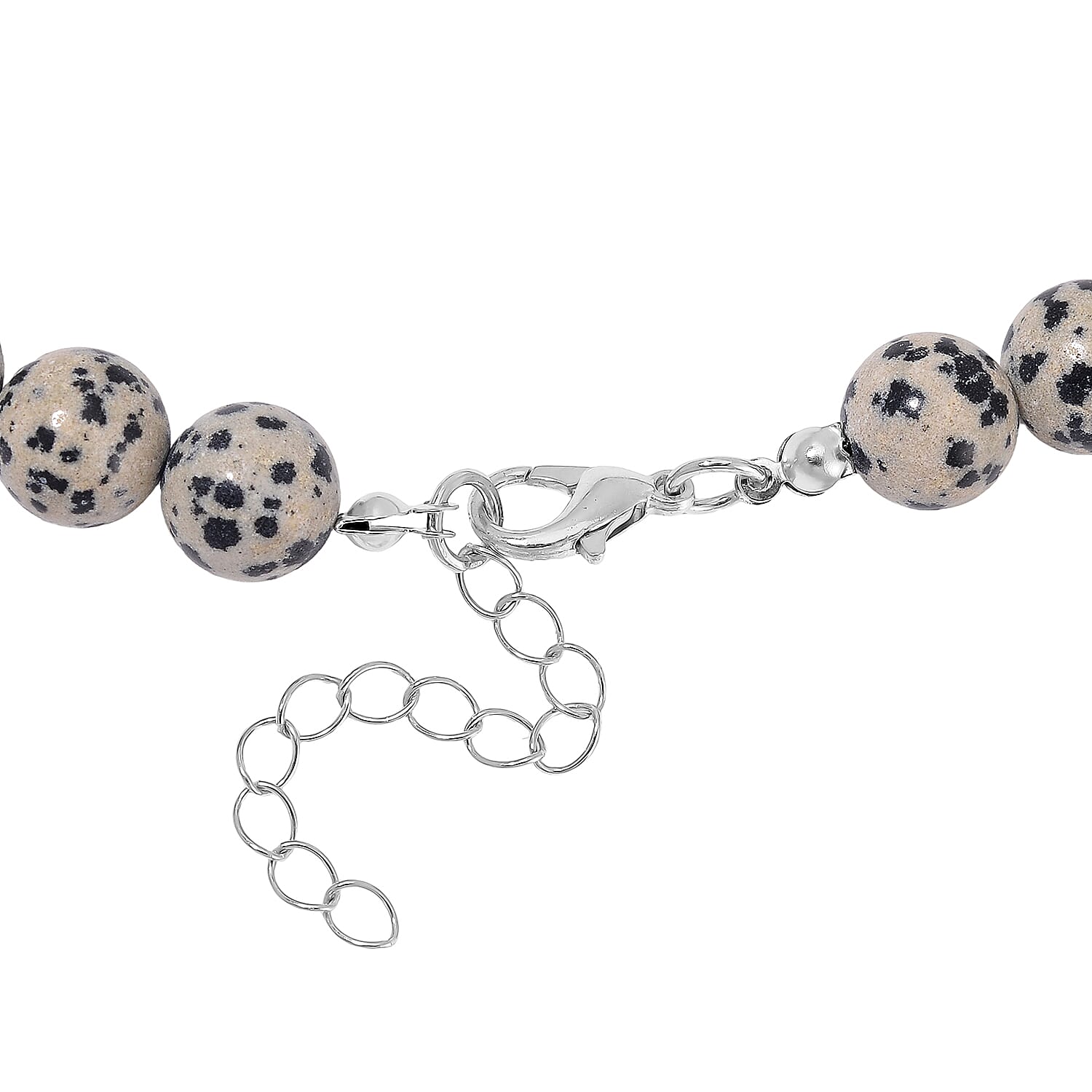 Nine Eyed Agate Dzi Beads and Dalmation Jasper 305 ctw Necklace 18-20 Inches in Silvertone
