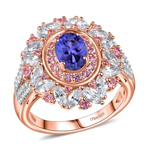D'Joy AAA Tanzanite and Multi Gemstone 3.50 ctw Cosmic Beauty Ring in 18K Vermeil Rose Gold Over Sterling Silver (Size 10.0)