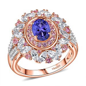 D'Joy AAA Tanzanite and Multi Gemstone 3.50 ctw Cosmic Beauty Ring in 18K Vermeil Rose Gold Over Sterling Silver (Size 6.0)