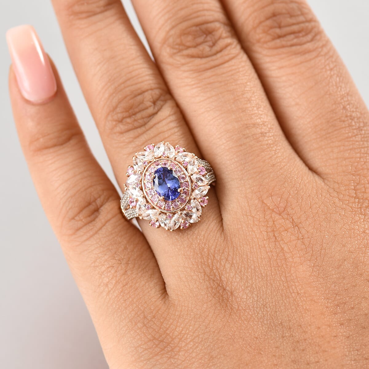 D'Joy AAA Tanzanite and Multi Gemstone 3.50 ctw Cosmic Beauty Ring in 18K Vermeil Rose Gold Over Sterling Silver (Size 7.0) image number 2