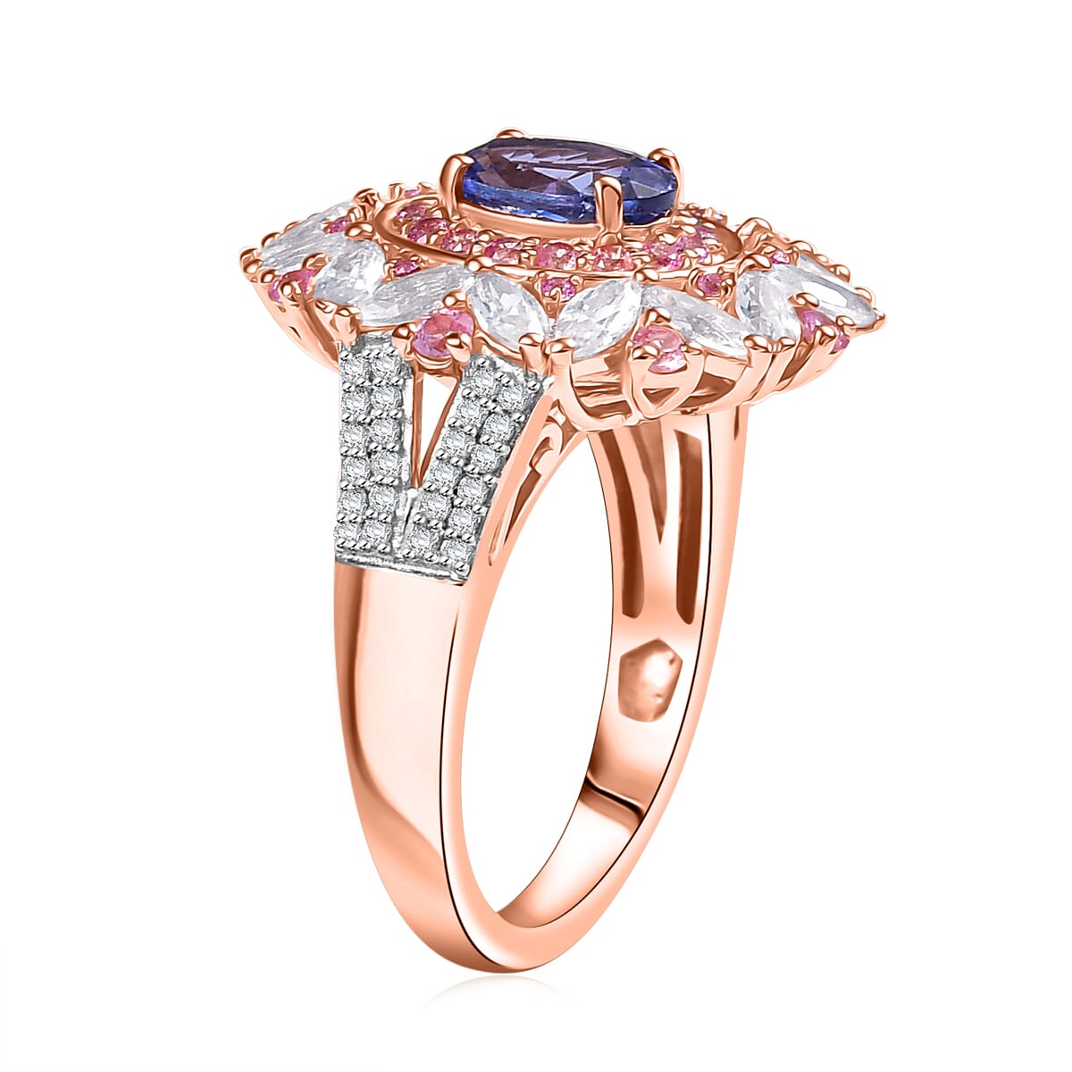 D'Joy AAA Tanzanite and Multi Gemstone 3.50 ctw Cosmic Beauty Ring in 18K Vermeil Rose Gold Over Sterling Silver (Size 7.0) image number 3