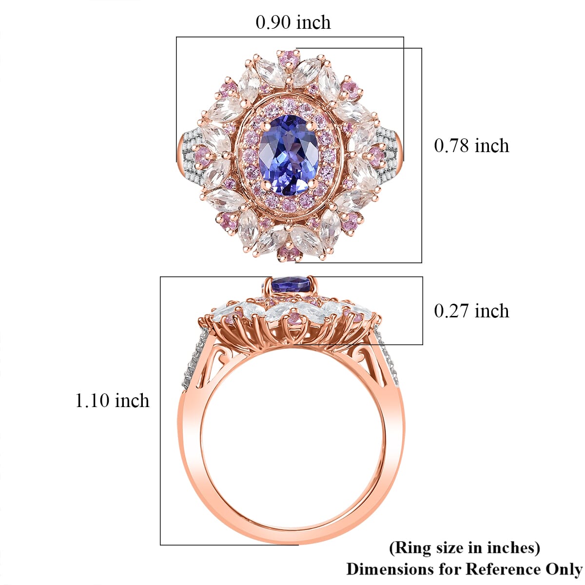 D'Joy AAA Tanzanite and Multi Gemstone 3.50 ctw Cosmic Beauty Ring in 18K Vermeil Rose Gold Over Sterling Silver (Size 7.0) image number 5
