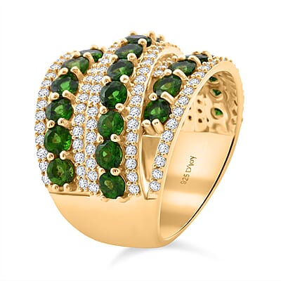 D'Joy Chrome Diopside and White Zircon 6.60 ctw Crossover Bridge Ring in 18K Vermeil Yellow Gold Over Sterling Silver (Size 10.0)