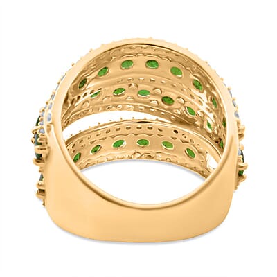 D'Joy Chrome Diopside and White Zircon 6.60 ctw Crossover Bridge Ring in 18K Vermeil Yellow Gold Over Sterling Silver (Size 10.0)