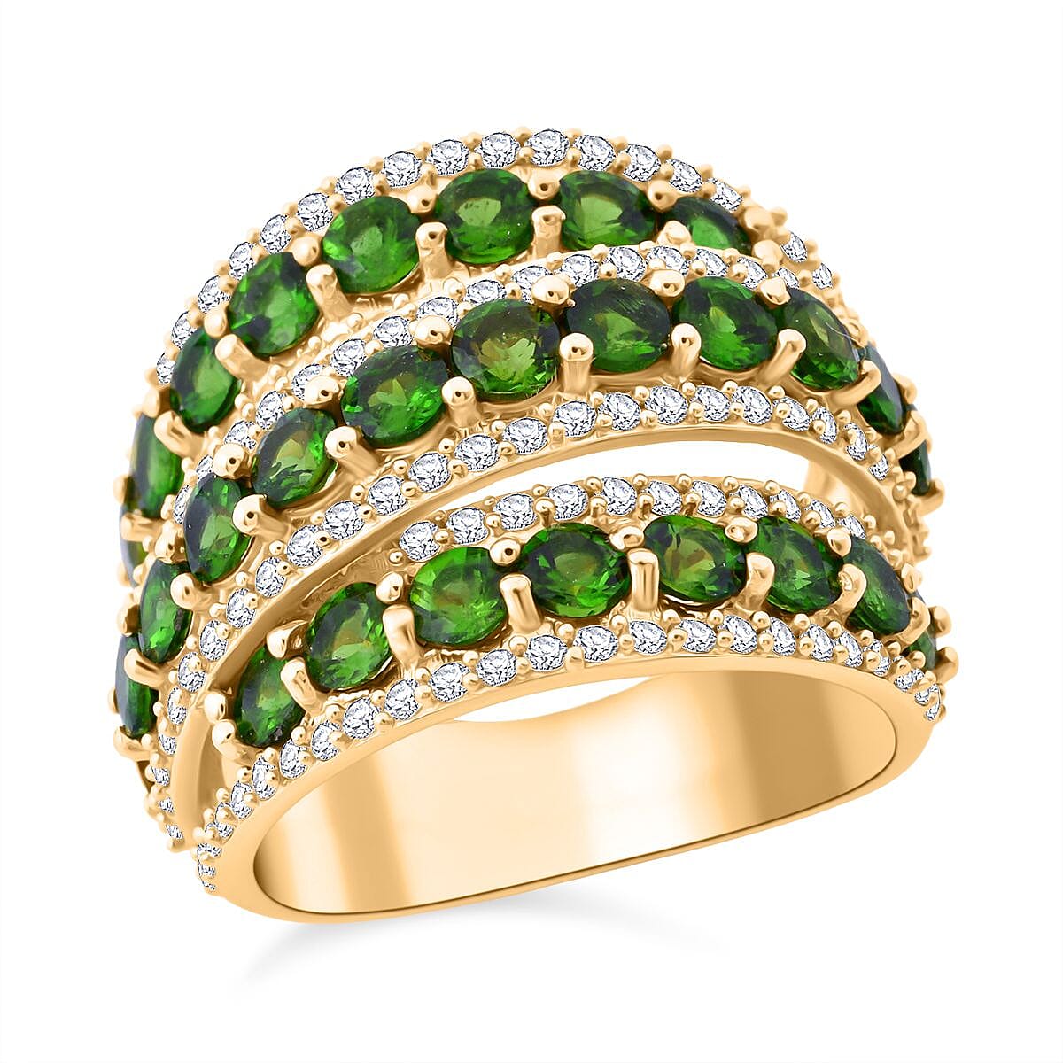D'Joy Chrome Diopside and White Zircon 6.60 ctw Crossover Bridge Ring in 18K Vermeil Yellow Gold Over Sterling Silver (Size 8.0) image number 0