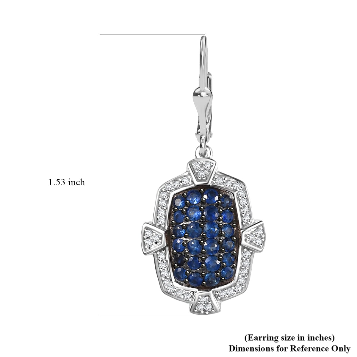 D'Joy Premium Ceylon Blue Sapphire and White Zircon 2.40 ctw Art Deco Earrings in Rhodium Over Sterling Silver  image number 5