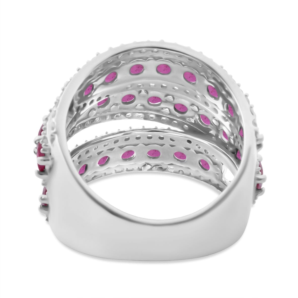 D'Joy Niassa Ruby (FF) and White Zircon 6.60 ctw Crossover Bridge Ring in Rhodium Over Sterling Silver (Size 10.0) image number 4