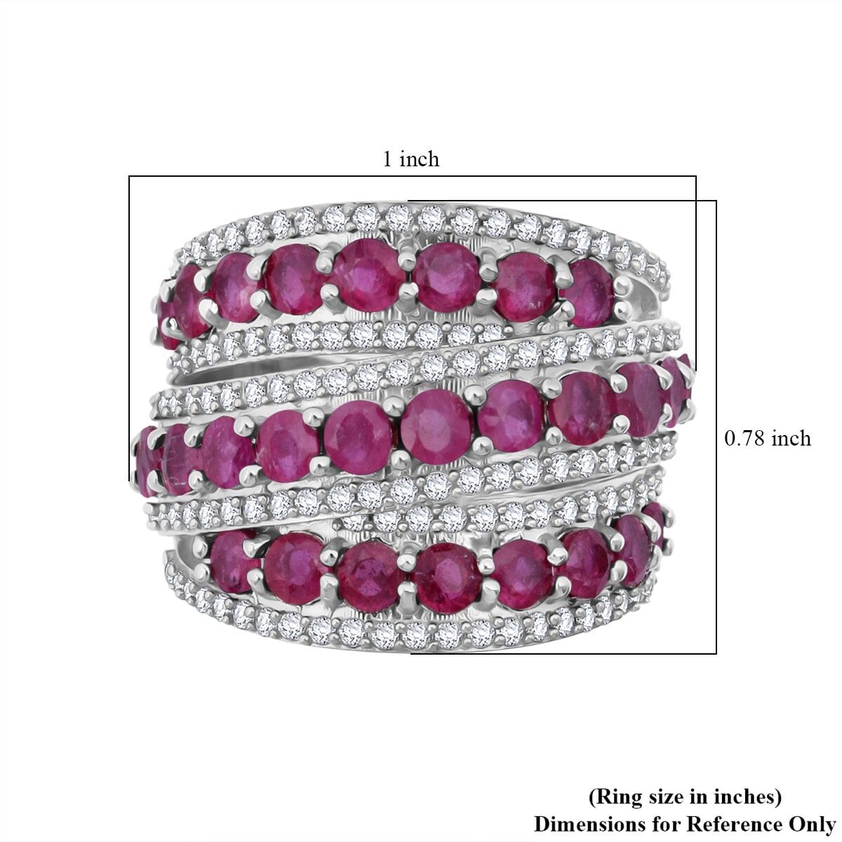 D'Joy Niassa Ruby (FF) and White Zircon 6.60 ctw Crossover Bridge Ring in Rhodium Over Sterling Silver (Size 10.0) image number 5