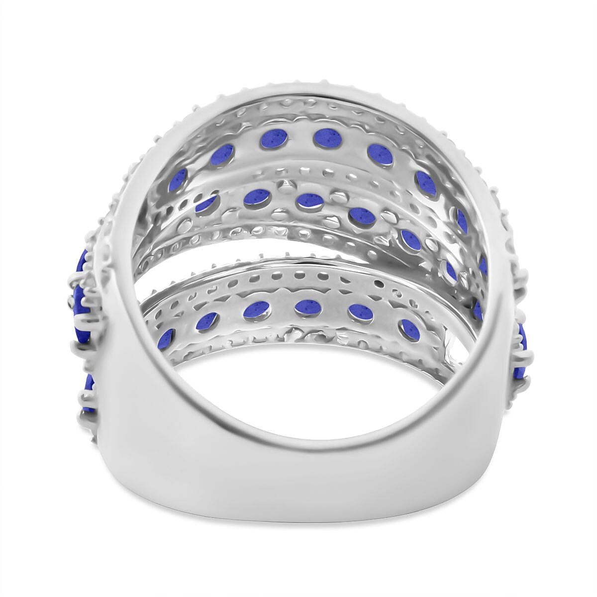D'Joy Masoala Sapphire (D) and White Zircon 6.65 ctw Crossover Bridge Ring in Rhodium Over Sterling Silver (Size 9.0) image number 4