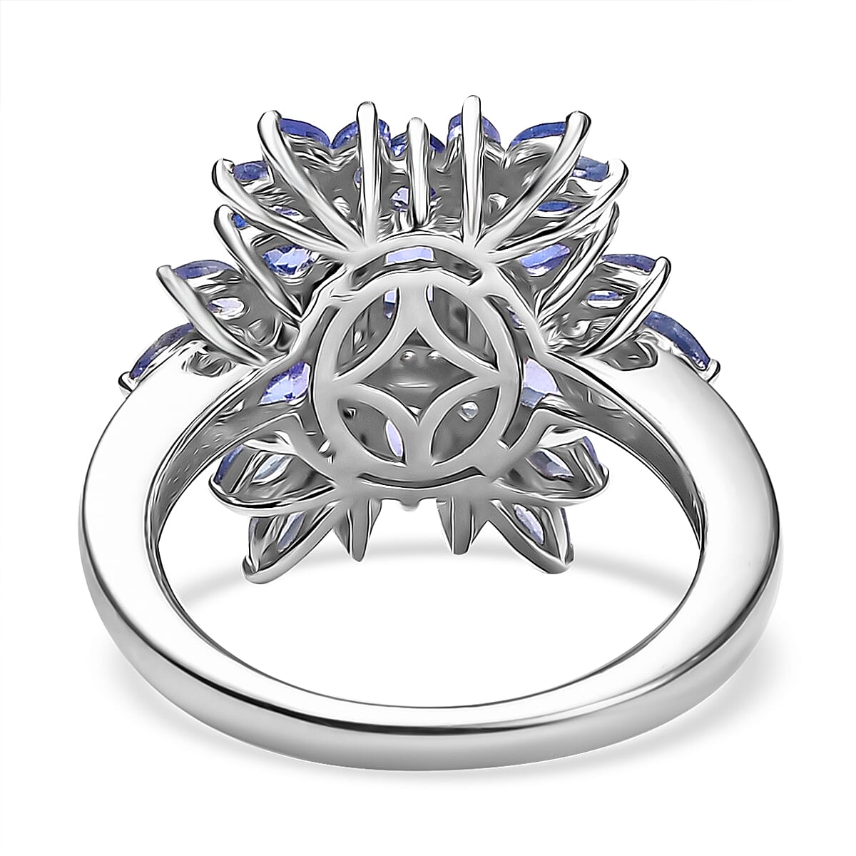 D'Joy Tanzanite and White Zircon 3.00 ctw Siberian Bugloss Floral Ring in Rhodium Over Sterling Silver (Size 10.0)