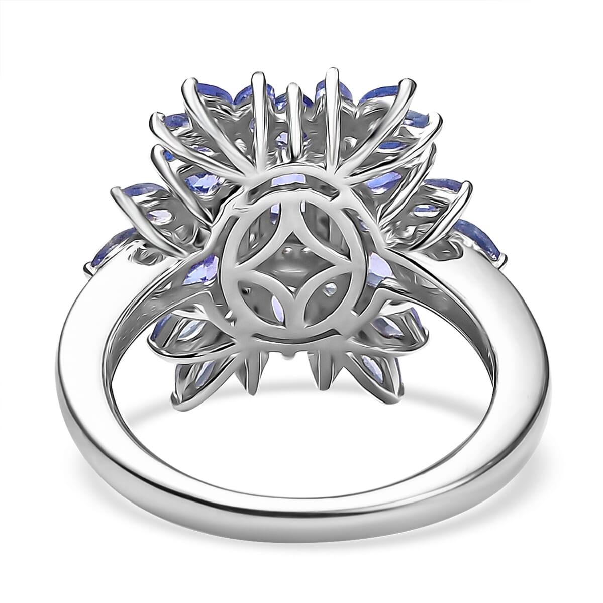 D'Joy Tanzanite and White Zircon 3.00 ctw Siberian Bugloss Floral Ring in Rhodium Over Sterling Silver (Size 7.0) image number 4