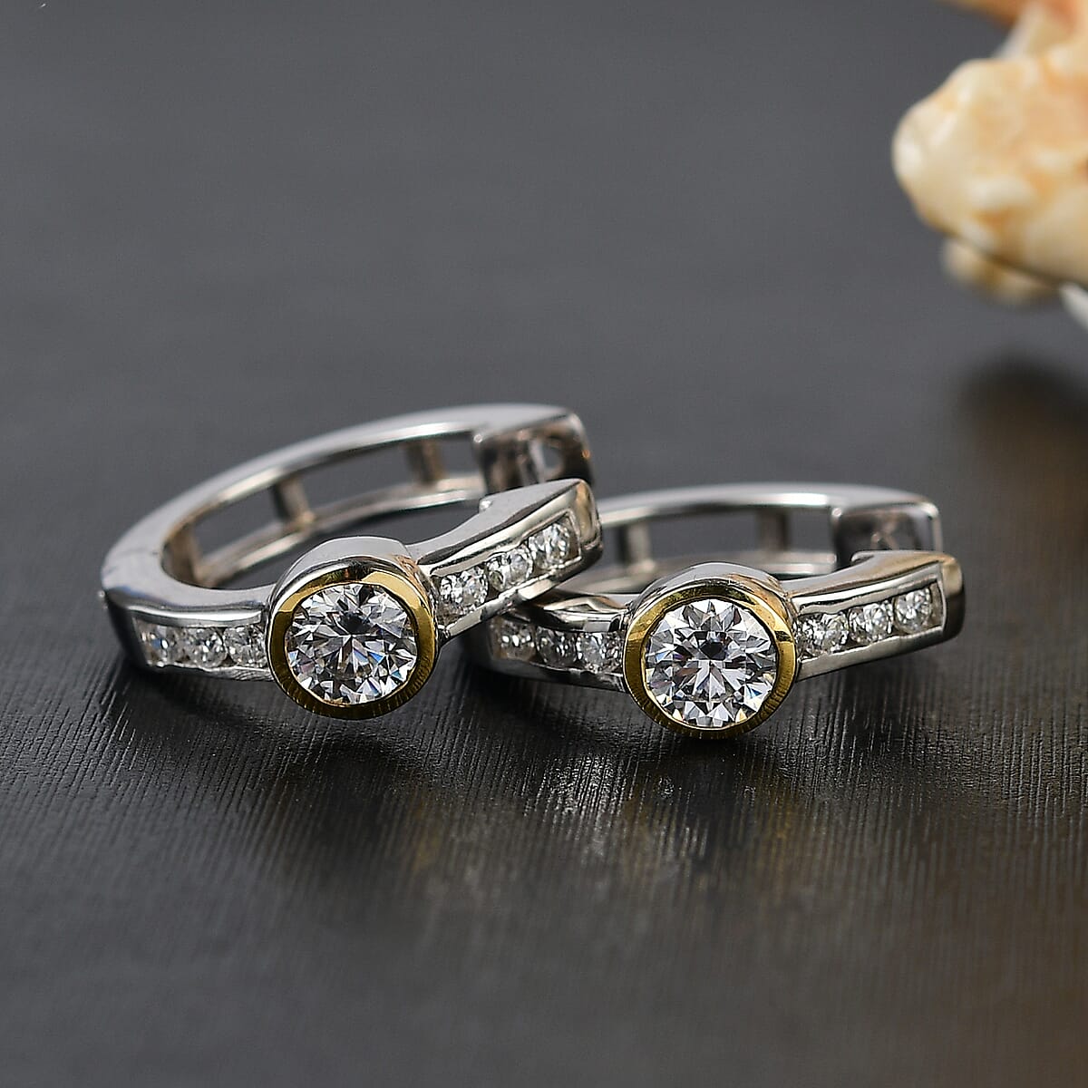 Moissanite 1.35 ctw Earrings in 18K Vermeil YG and Rhodium Over Sterling Silver image number 1