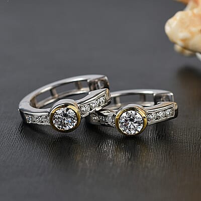 Moissanite 1.35 ctw Earrings in 18K Vermeil YG and Rhodium Over Sterling Silver