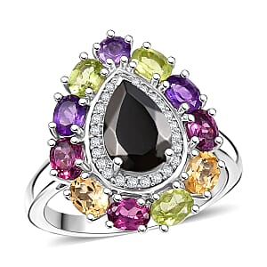 EverTrue Elite Shungite and Multi Gemstone 2.90 ctw Ring in Platinum Bond (Size 10.0)