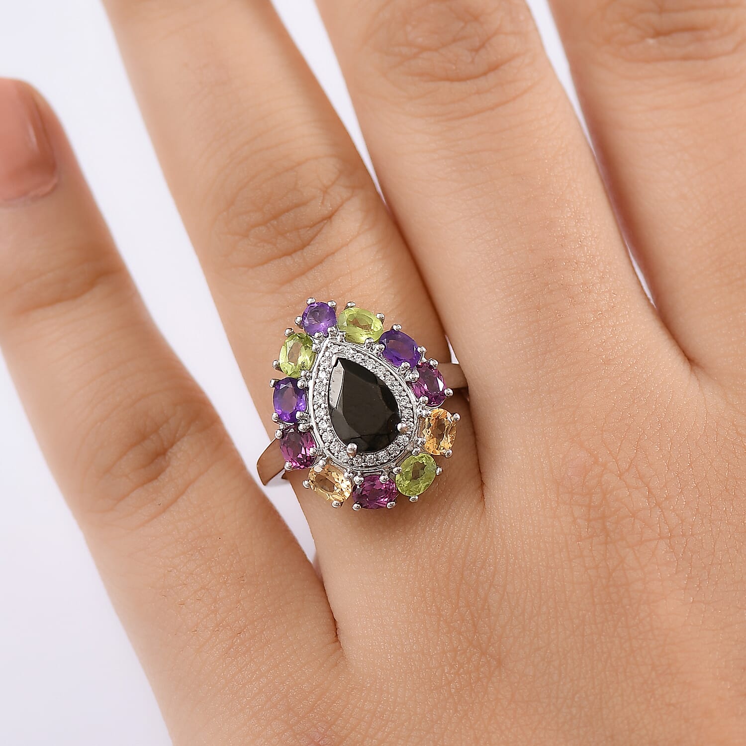EverTrue Elite Shungite, Multi Gemstone Ring in Platinum Bond 2.90 ctw (Size 10.0)