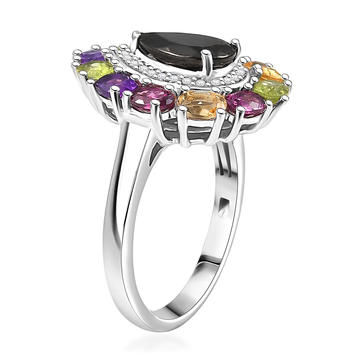 EverTrue Elite Shungite, Multi Gemstone Ring in Platinum Bond 2.90 ctw (Size 10.0)