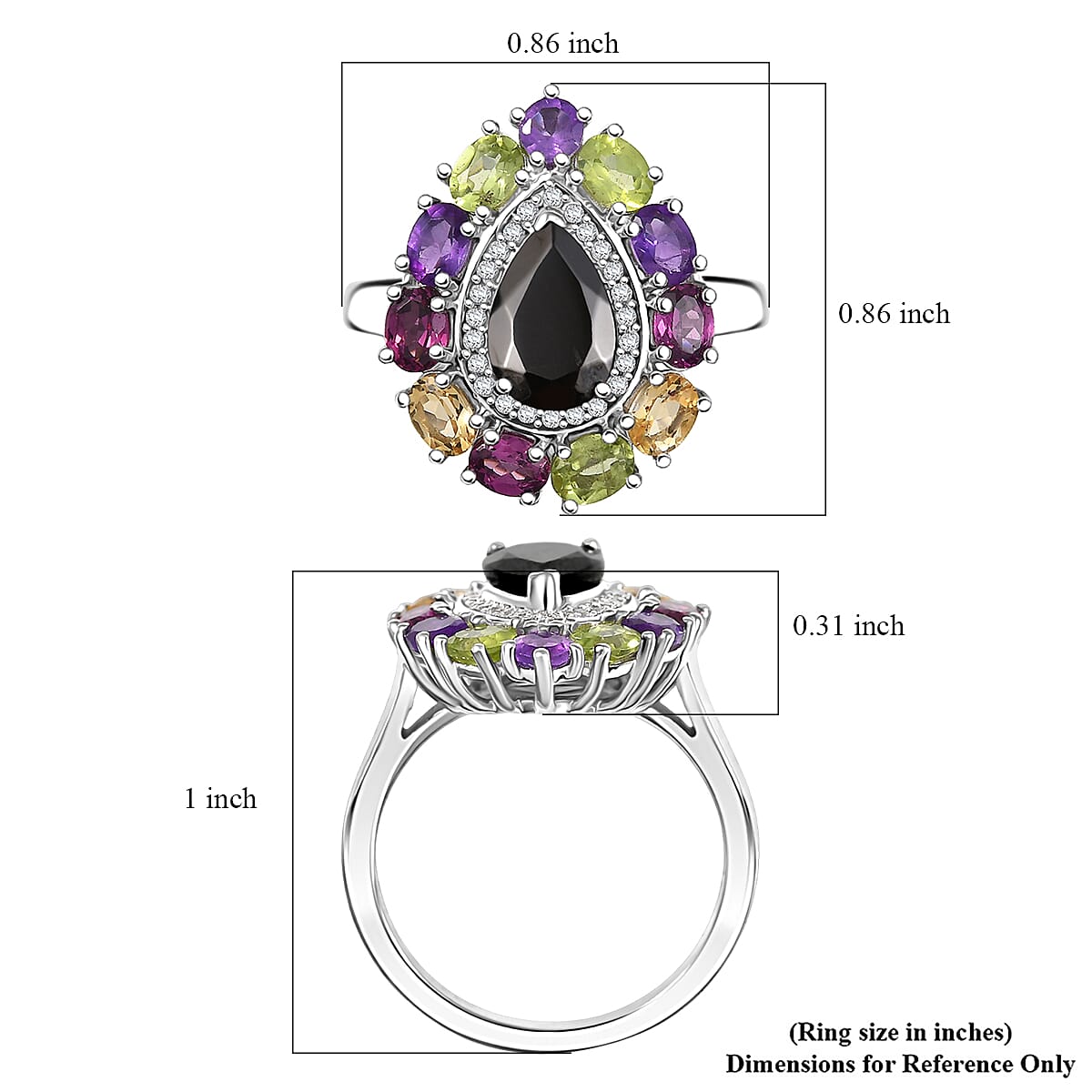 EverTrue Elite Shungite, Multi Gemstone Ring in Platinum Bond 2.90 ctw (Size 10.0)
