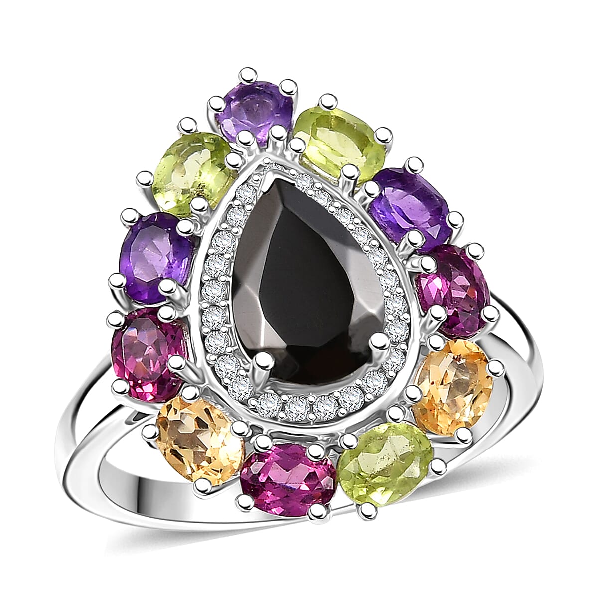 EverTrue Elite Shungite and Multi Gemstone 2.90 ctw Ring in Platinum Bond (Size 6.0) image number 0