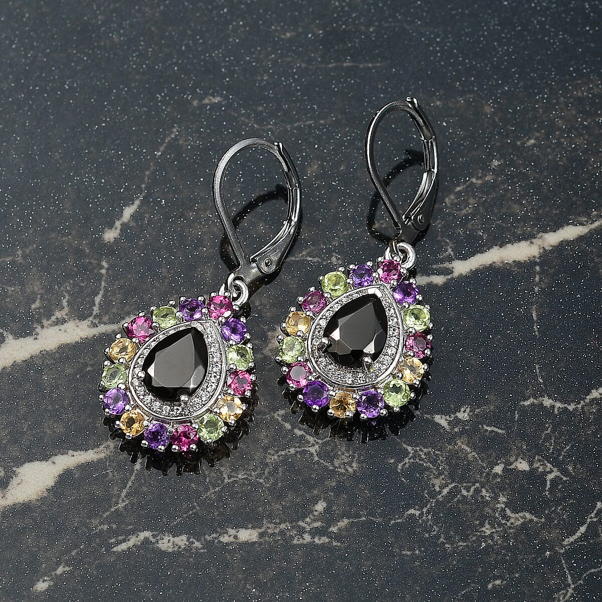 EverTrue Elite Shungite and Multi Gemstone 3.85 ctw Earring in Platinum Bond and Stainless Steel image number 1