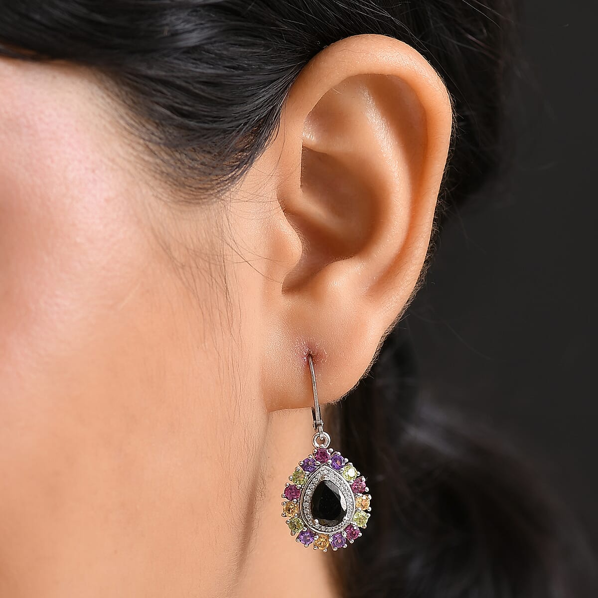 EverTrue Elite Shungite and Multi Gemstone 3.85 ctw Earring in Platinum Bond and Stainless Steel image number 2