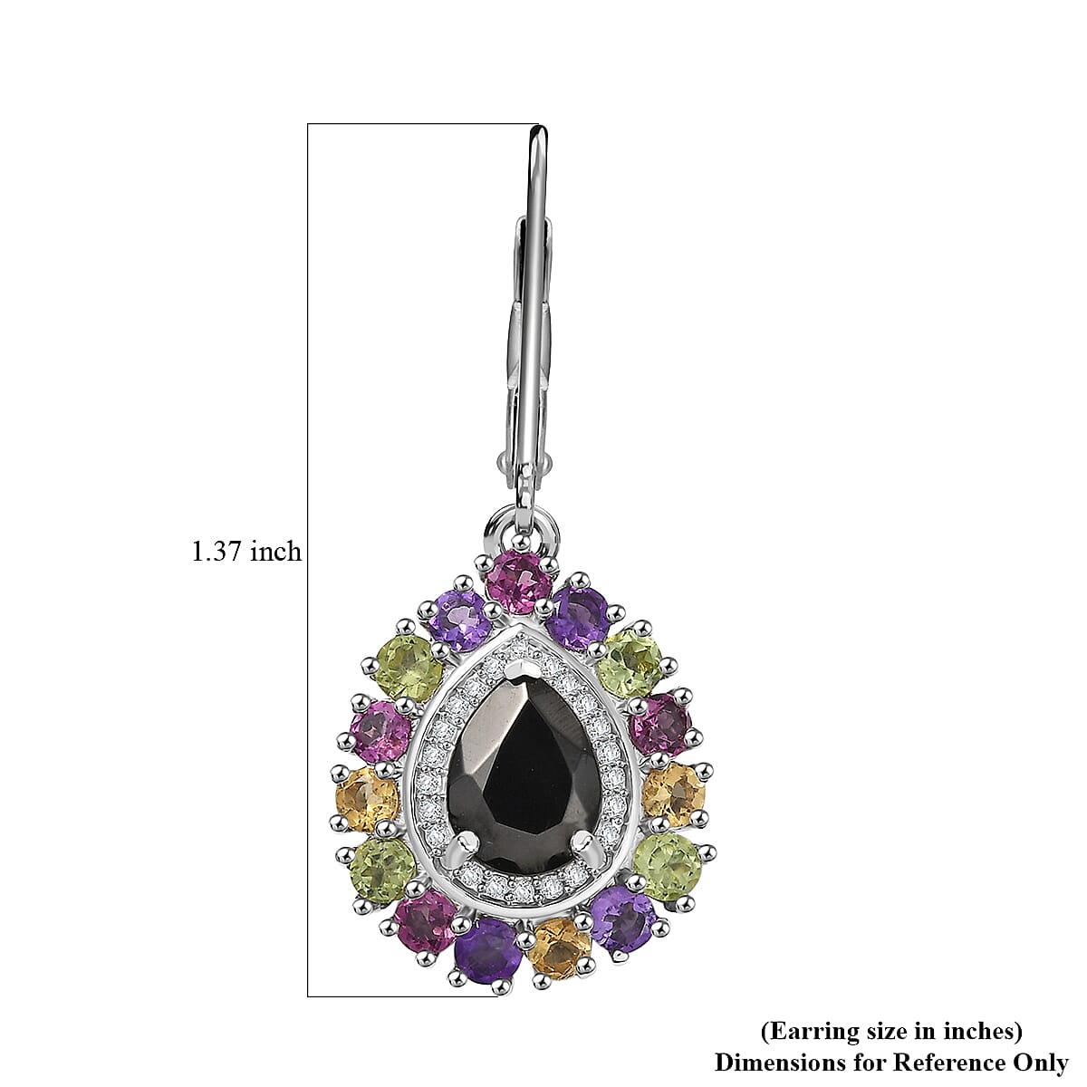 EverTrue Elite Shungite and Multi Gemstone 3.85 ctw Earring in Platinum Bond and Stainless Steel image number 5