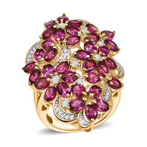 D'Joy Orissa Rhodolite Garnet and White Zircon 7.30 ctw Bunch of Flower Ring in 18K Vermeil Yellow Gold Over Sterling Silver (Size 6.0)