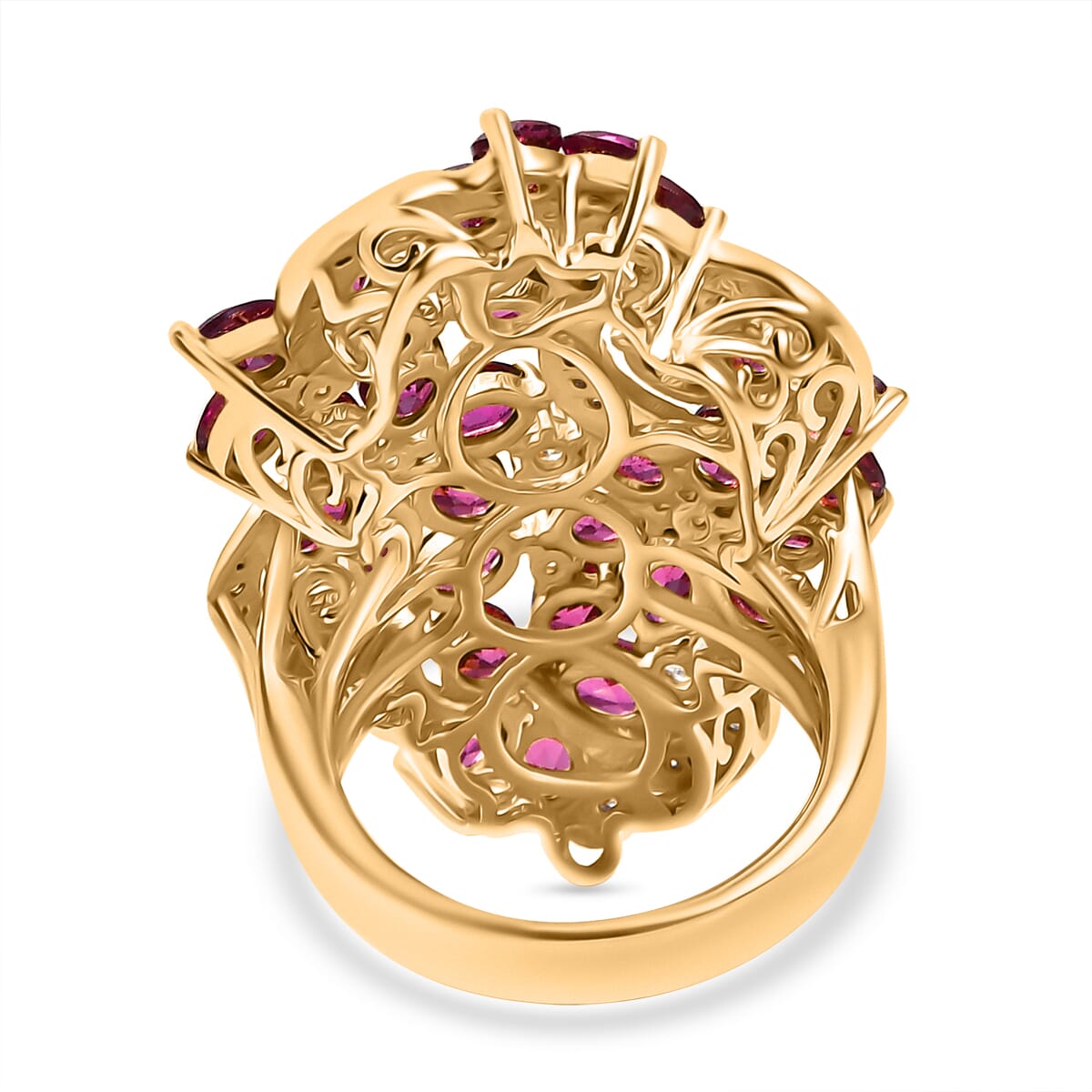 D'Joy Orissa Rhodolite Garnet and White Zircon 7.30 ctw Bunch of Flower Ring in 18K Vermeil Yellow Gold Over Sterling Silver (Size 6.0) image number 4