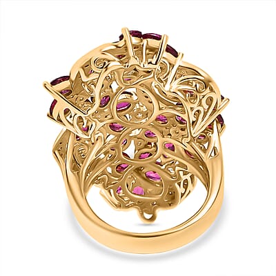 D'Joy Orissa Rhodolite Garnet and White Zircon 7.30 ctw Bunch of Flower Ring in 18K Vermeil Yellow Gold Over Sterling Silver (Size 6.0)