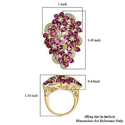 D'Joy Orissa Rhodolite Garnet and White Zircon 7.30 ctw Bunch of Flower Ring in 18K Vermeil Yellow Gold Over Sterling Silver (Size 6.0)