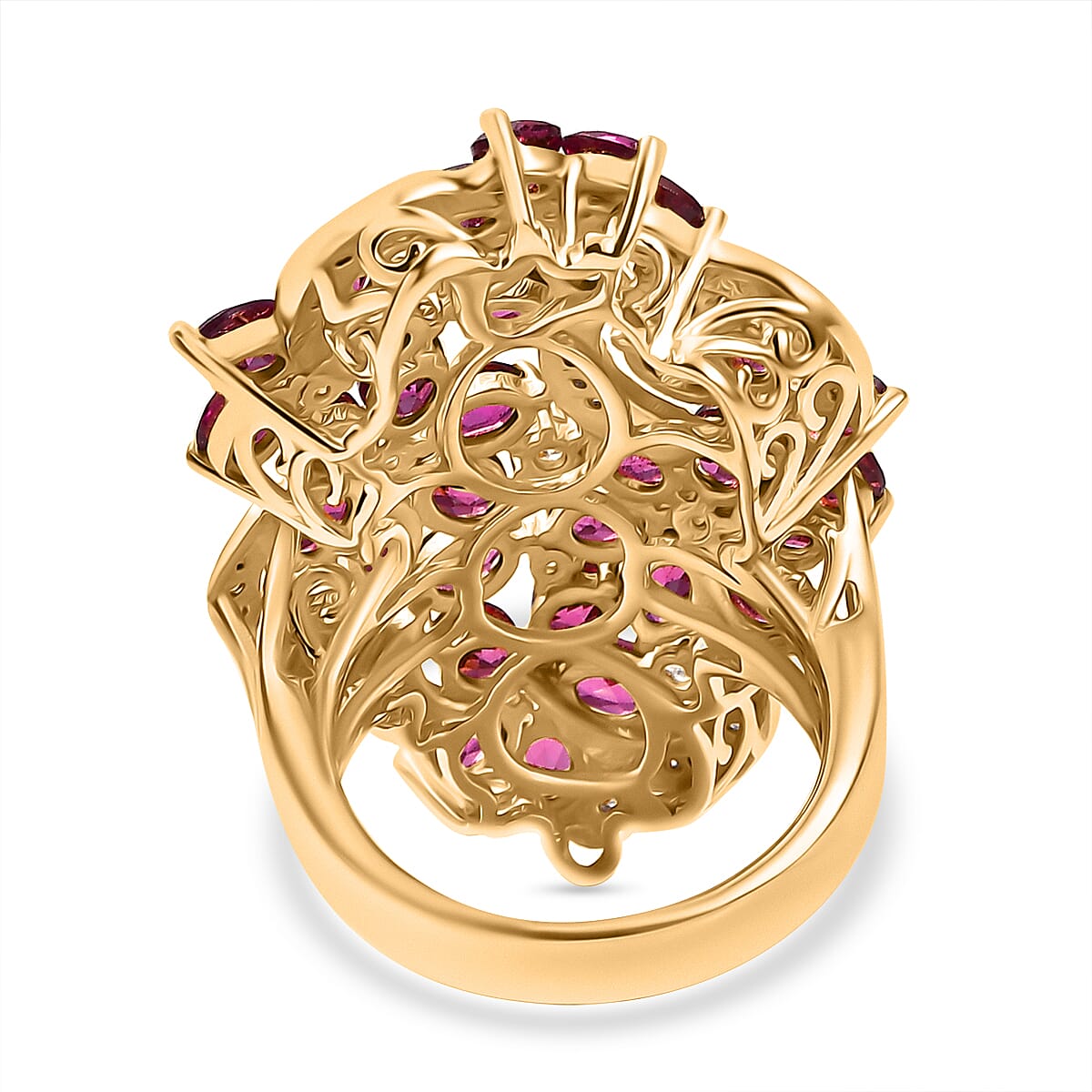 D'Joy Orissa Rhodolite Garnet and White Zircon 7.30 ctw Bunch of Flower Ring in 18K Vermeil Yellow Gold Over Sterling Silver (Size 8.0) image number 4