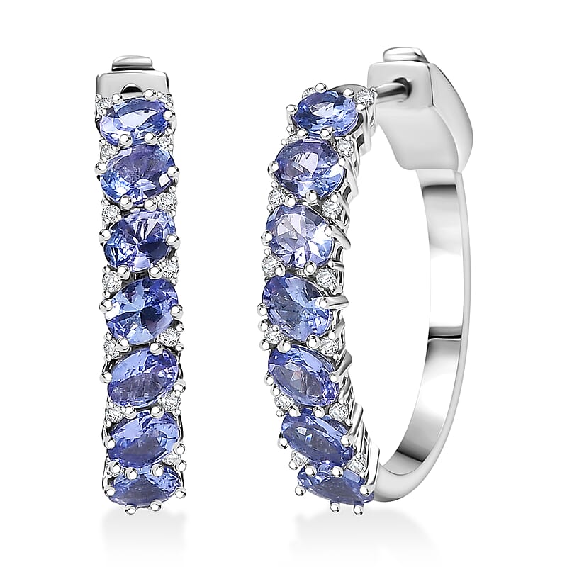 D'Joy Tanzanite and White Zircon 2.70 ctw Celestial Symphony Earrings in Rhodium Over Sterling Silver