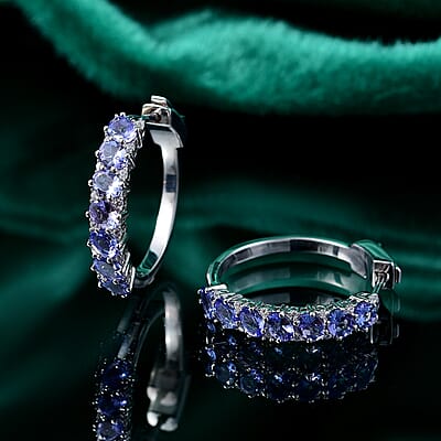 D'Joy Tanzanite and White Zircon 2.70 ctw Celestial Symphony Earrings in Rhodium Over Sterling Silver
