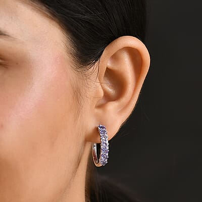 D'Joy Tanzanite and White Zircon 2.70 ctw Celestial Symphony Earrings in Rhodium Over Sterling Silver