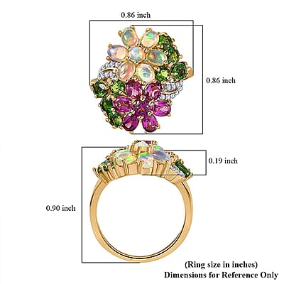D'Joy Orissa Rhodolite Garnet and Multi Gemstone 3.50 ctw Plumeria Flower Ring in 18K Vermeil Yellow Gold Over Sterling Silver (Size 10.0)