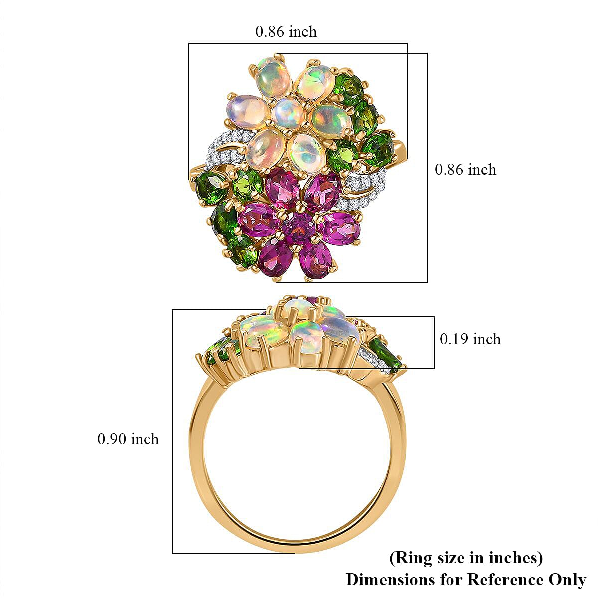 D'Joy Orissa Rhodolite Garnet and Multi Gemstone 3.50 ctw Plumeria Flower Ring in 18K Vermeil Yellow Gold Over Sterling Silver (Size 7.0) image number 5