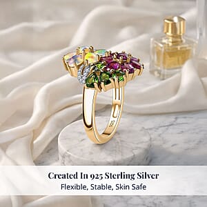 D'Joy Orissa Rhodolite Garnet and Multi Gemstone 3.50 ctw Plumeria Flower Ring in 18K Vermeil Yellow Gold Over Sterling Silver (Size 8.0)