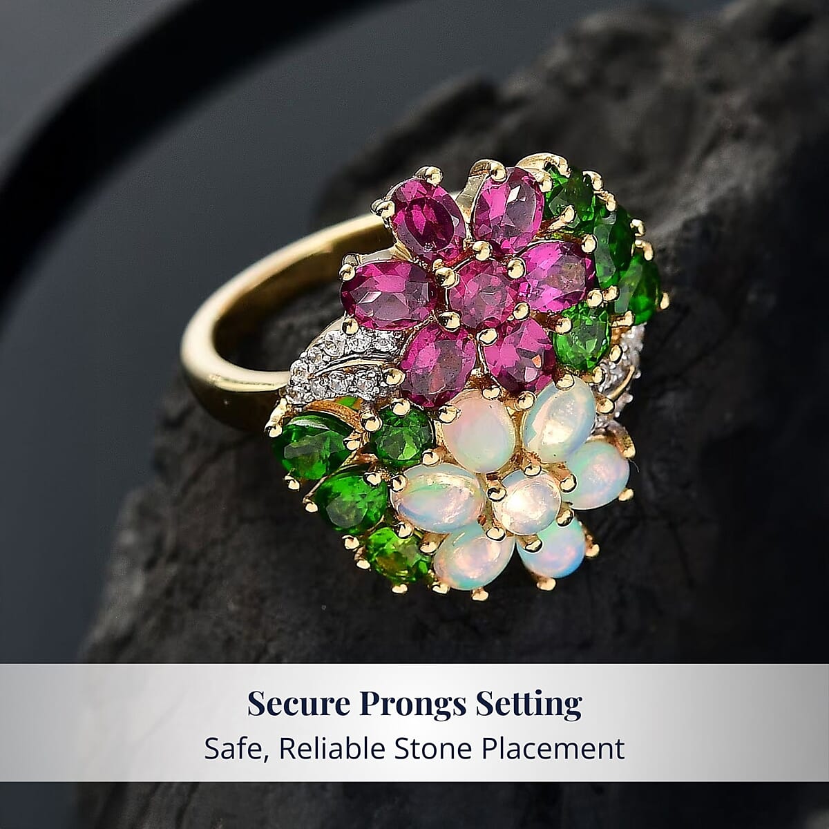 D'Joy Orissa Rhodolite Garnet and Multi Gemstone 3.50 ctw Plumeria Flower Ring in 18K Vermeil Yellow Gold Over Sterling Silver (Size 8.0) image number 3