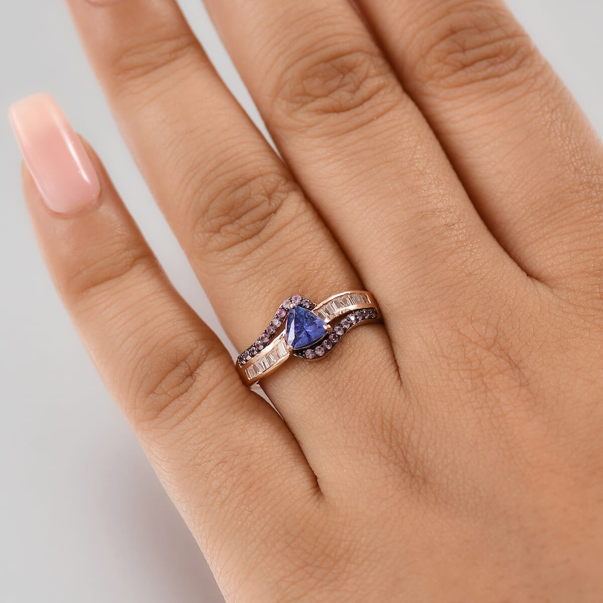 AAA Tanzanite, Multi Gemstone Ring in 18K Vermeil RG Over Sterling Silver (Size 6.0) 1.30 ctw image number 1