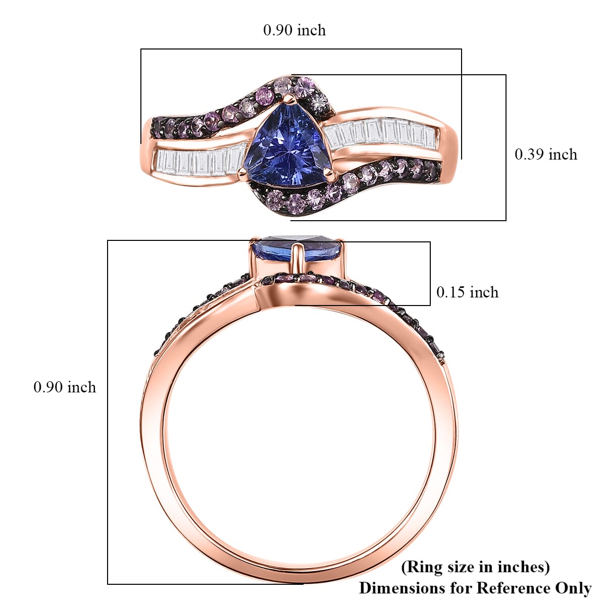 AAA Tanzanite, Multi Gemstone Ring in 18K Vermeil RG Over Sterling Silver (Size 6.0) 1.30 ctw image number 4