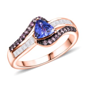 D'Joy AAA Tanzanite and Multi Gemstone 1.30 ctw Intertwined Elegance Ring in 18K Vermeil Rose Gold Over Sterling Silver (Size 7.0)