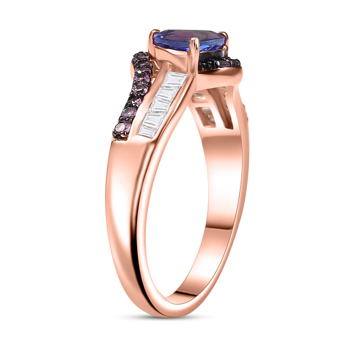 D'Joy AAA Tanzanite and Multi Gemstone 1.30 ctw Intertwined Elegance Ring in 18K Vermeil Rose Gold Over Sterling Silver (Size 7.0) image number 2