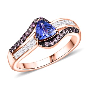 D'Joy AAA Tanzanite and Multi Gemstone 1.30 ctw Intertwined Elegance Ring in 18K Vermeil Rose Gold Over Sterling Silver (Size 9.0)